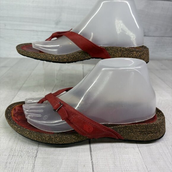 Teva VENTURA 6503 Red Leather Cork Thong Flip Flop Slide Sandal Size 9  EU 40 - Picture 4 of 16